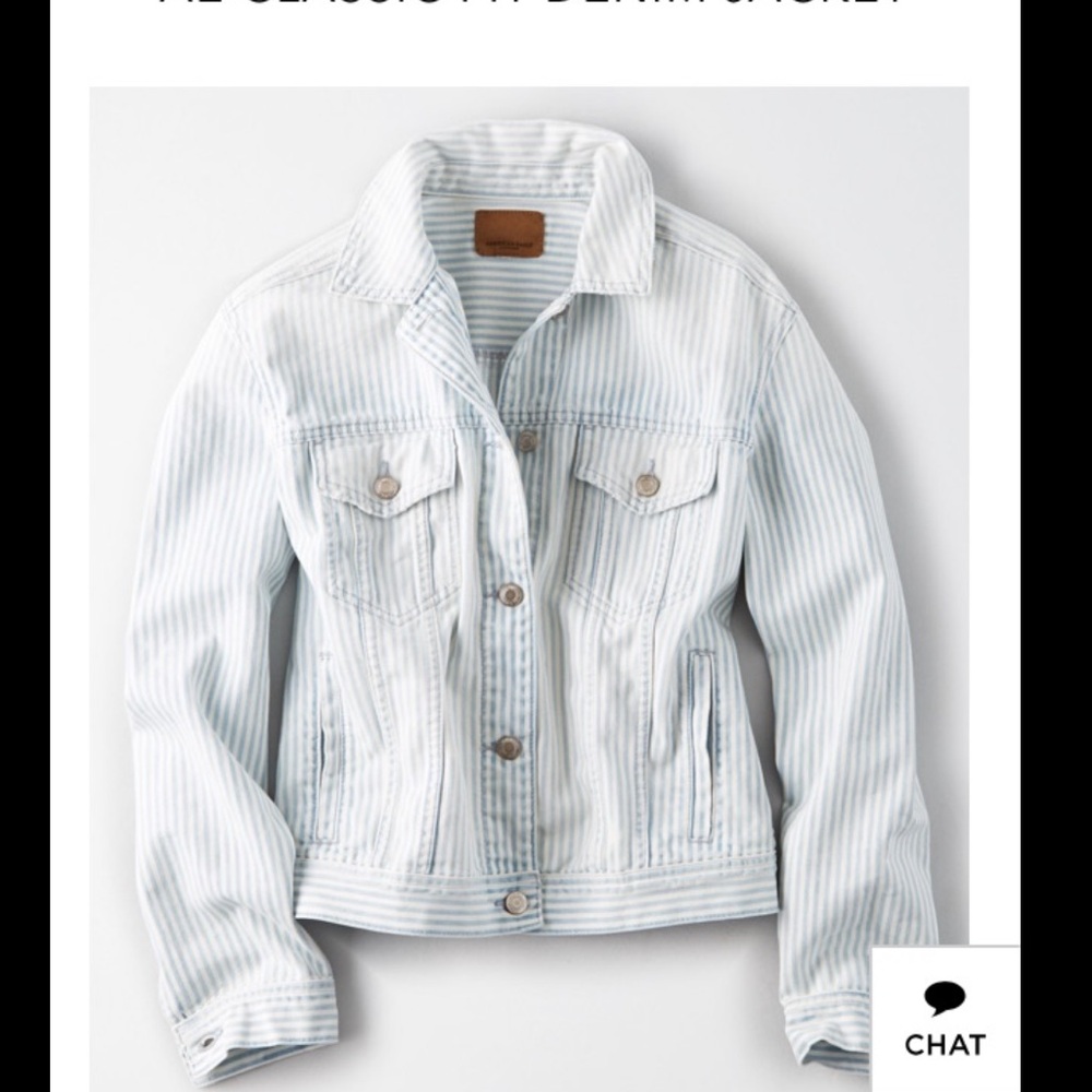 American Eagle Outfitters Blue Striped Classic Denim Jacket Size Small NWOT